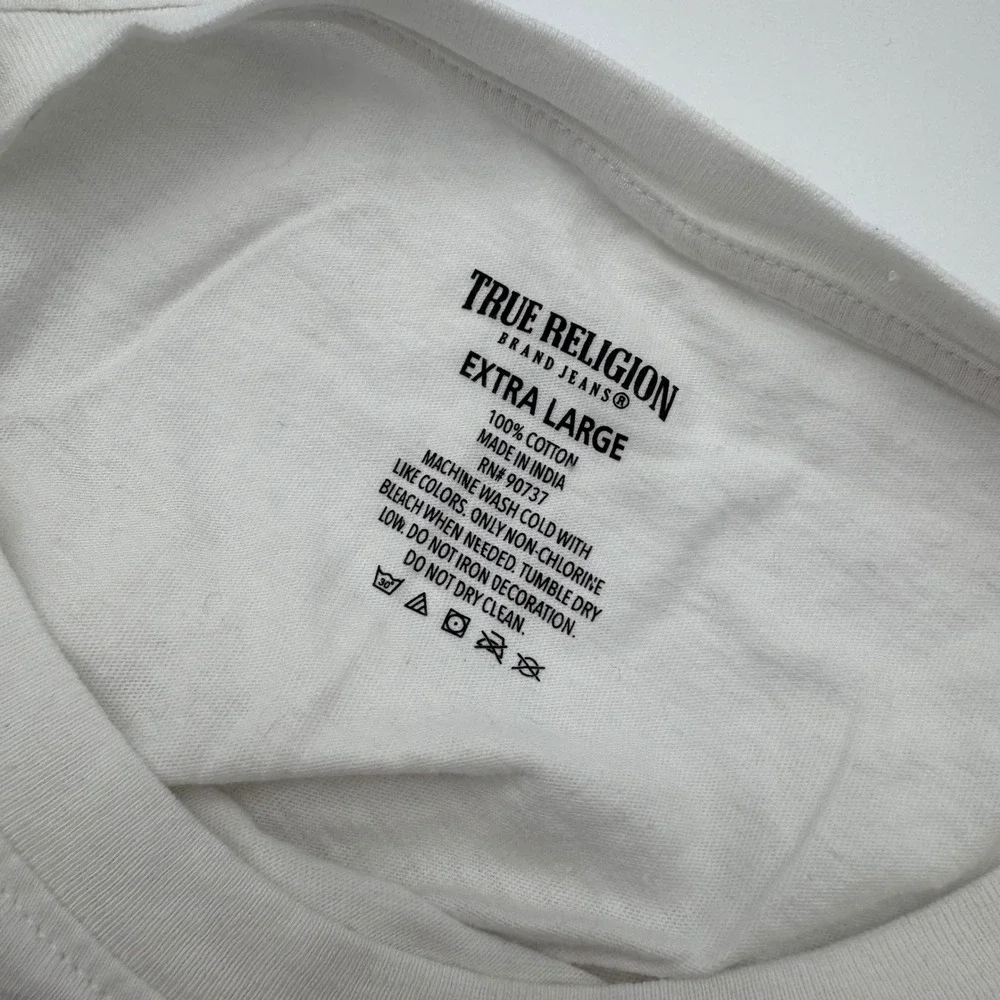 True Religion Mens White Silver Foil Horseshoe Logo T-Shirt XL